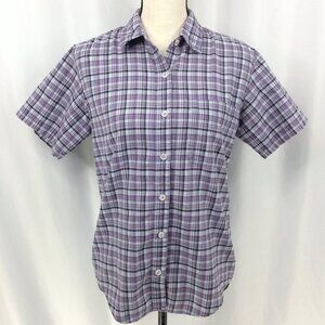 Columbia Top Womens Size Small Purple Plaid Short Sleeve Button Down Cotton